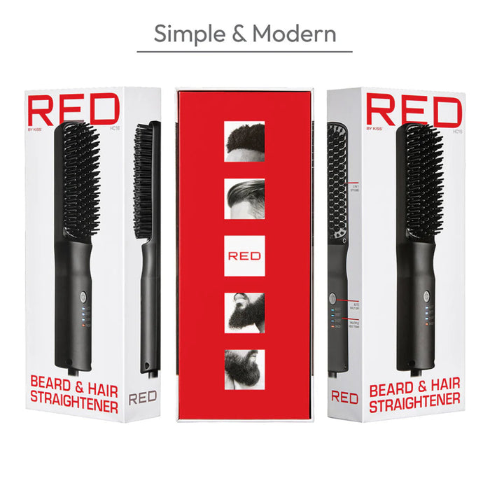 Red by Kiss beard and hair straightener with adjustable temperature settings heated styling tool box