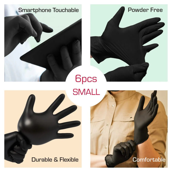 Red by Kiss Black Latex Gloves, 6-pack, for hair colour application.