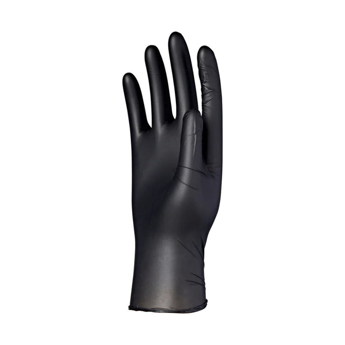 Red by Kiss Black Vinyl Gloves, 50-pack, for hair colour application.