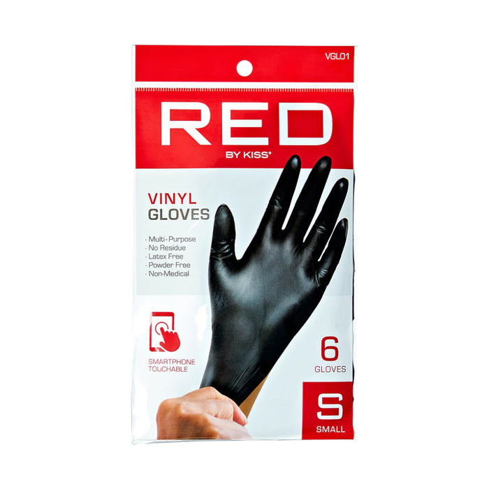 Red by Kiss Black Vinyl Gloves, 6-pack, for hair colour application.