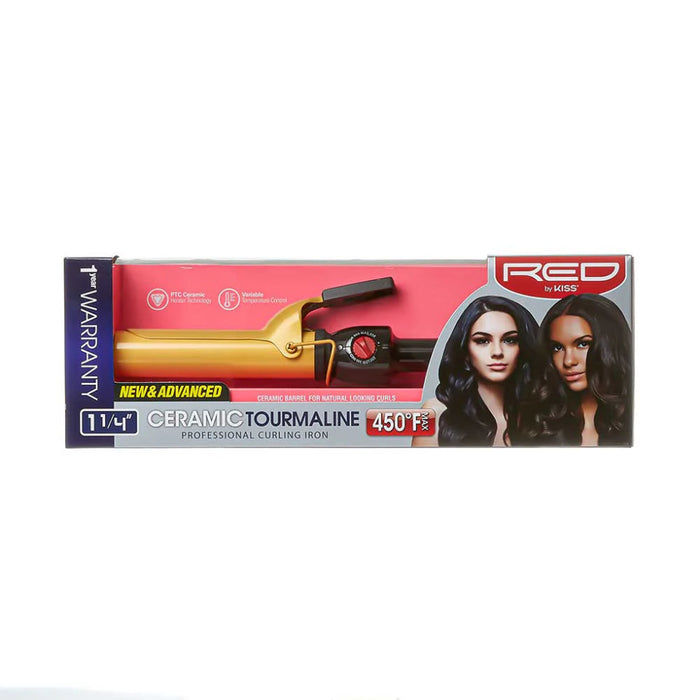 Red by Kiss ceramic tourmaline professional curling iron 1 1/4 inch barrel loose curls styling wand