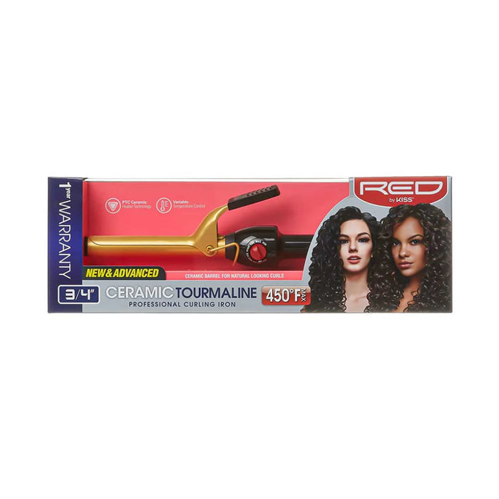 Red by Kiss curling iron 3/4 inch ceramic tourmaline professional styling wand box