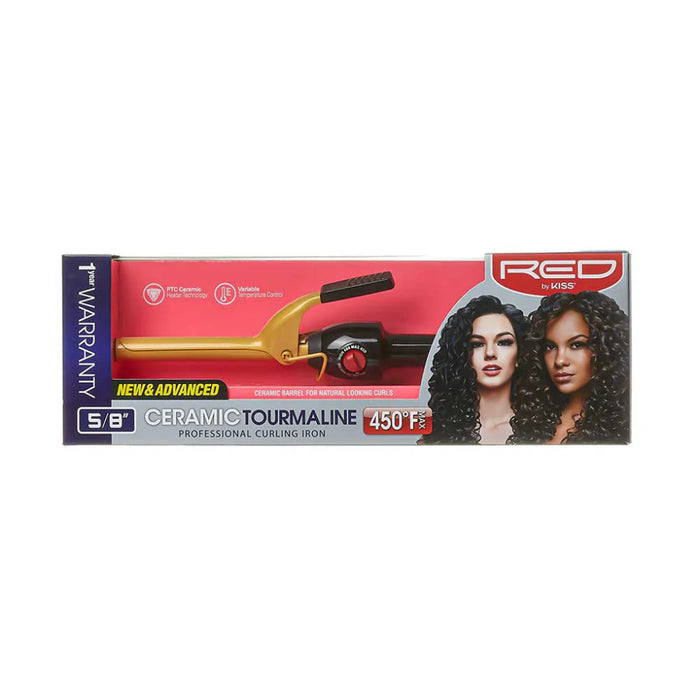 Red by Kiss ceramic tourmaline professional curling iron 5/8 inch barrel tight curls styling wand