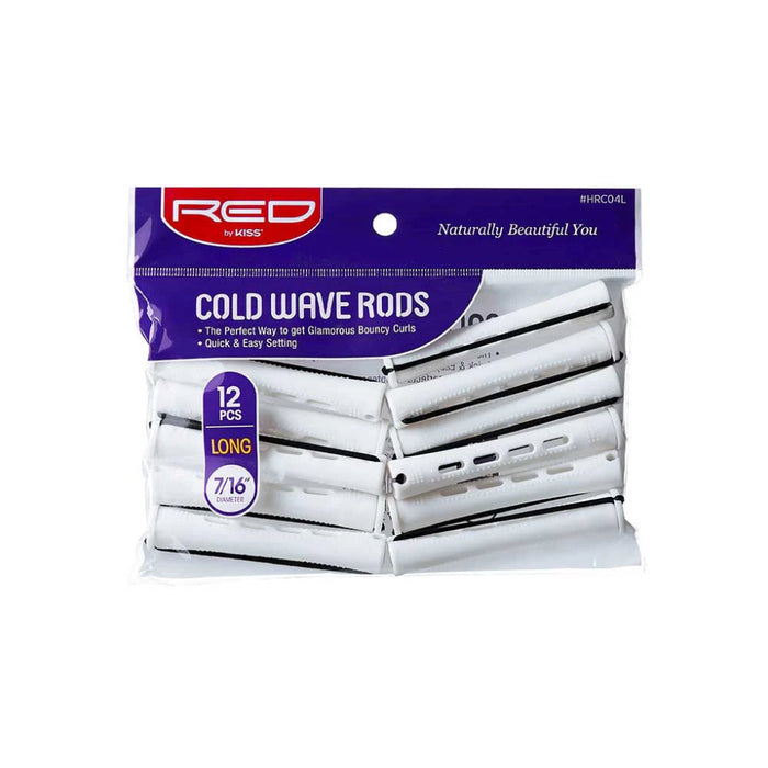 Red by Kiss cold wave rods long 12pcs pack plastic perm rollers with rubber band fasteners