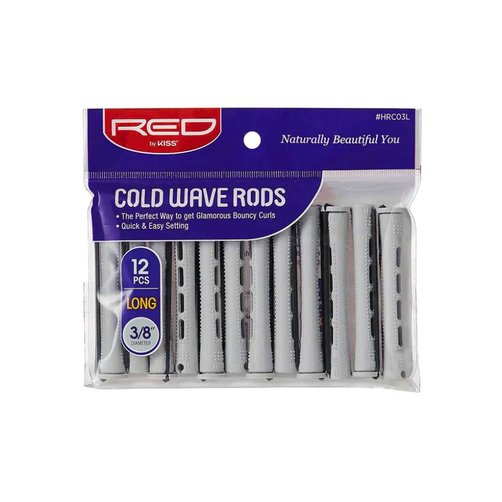Red by Kiss cold wave rods long 12pcs pack plastic perm rollers with rubber band fasteners