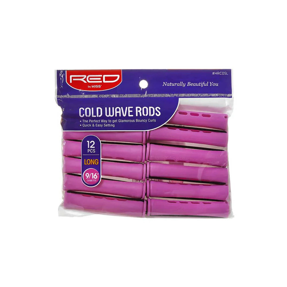 Red by Kiss cold wave rods long 12pcs pack plastic perm rollers with rubber band fasteners