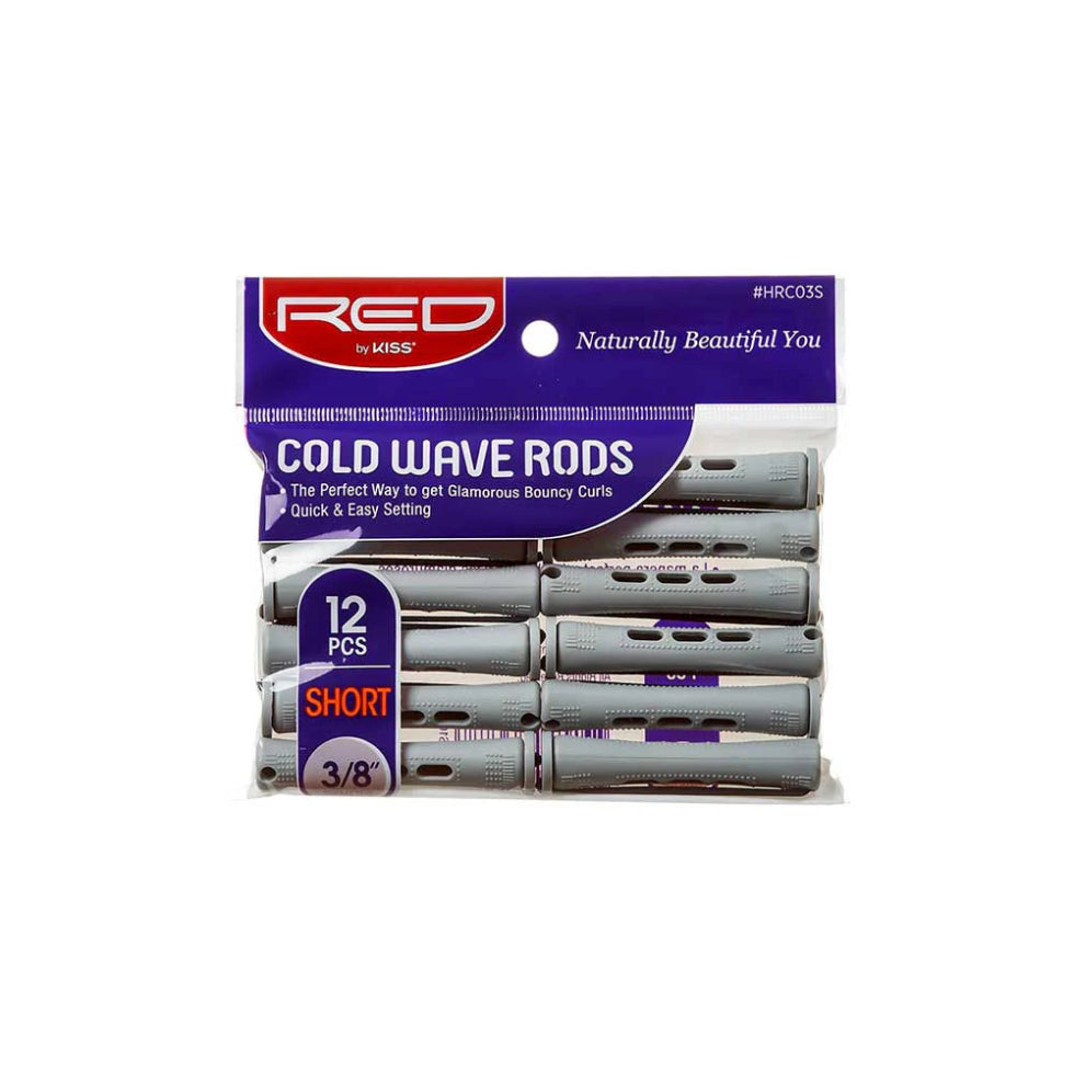 Red by Kiss cold wave rods short 12pcs pack plastic perm rollers with rubber band fasteners  
