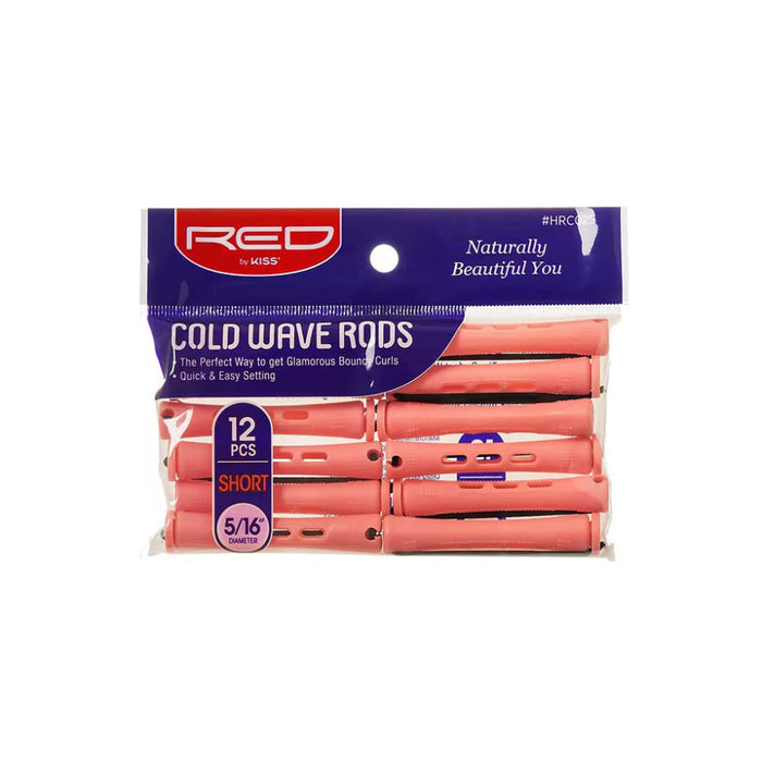 Red by Kiss cold wave rods short 12pcs pack plastic perm rollers with rubber band fasteners  