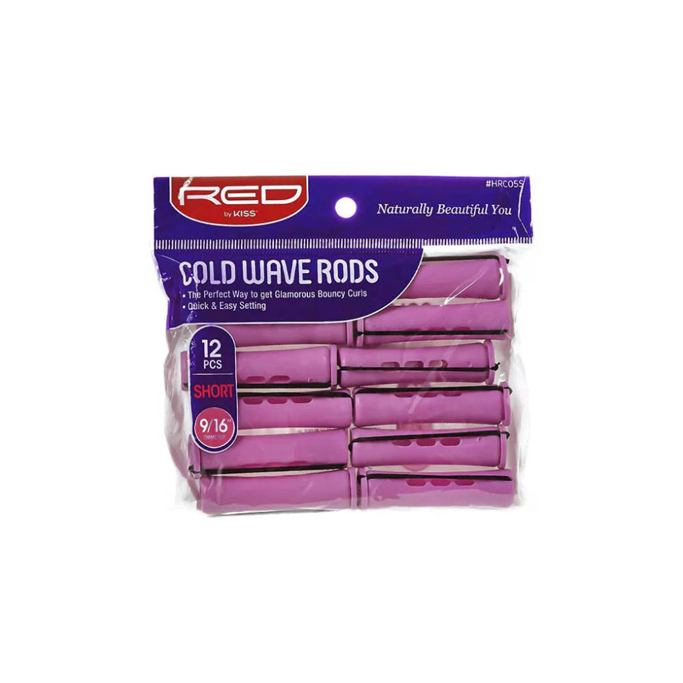 Red by Kiss cold wave rods short 12pcs pack plastic perm rollers with rubber band fasteners  