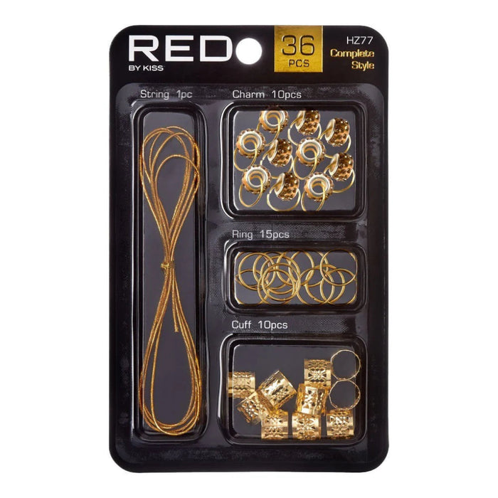 Red by Kiss Complete Style braid charm set metallic cuffs and rings accessories for braids