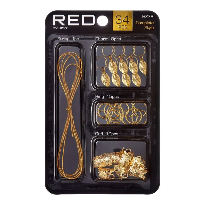 Red by Kiss Complete Style braid charm set metallic cuffs and rings accessories for braids
