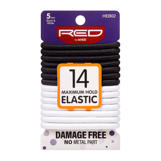 Red by Kiss 5mm Elastic Hair Bands in black and white, 14-pack.