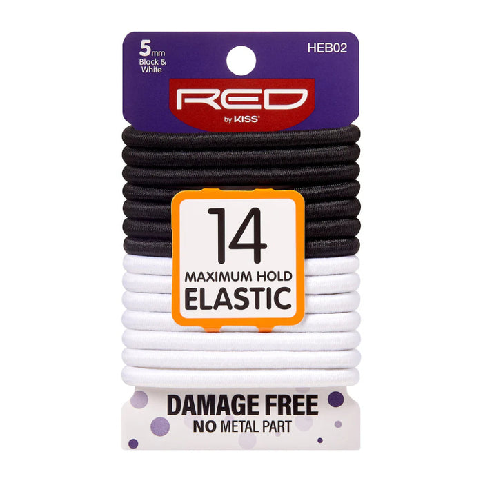 Red by Kiss 5mm Elastic Hair Bands in black and white, 14-pack.