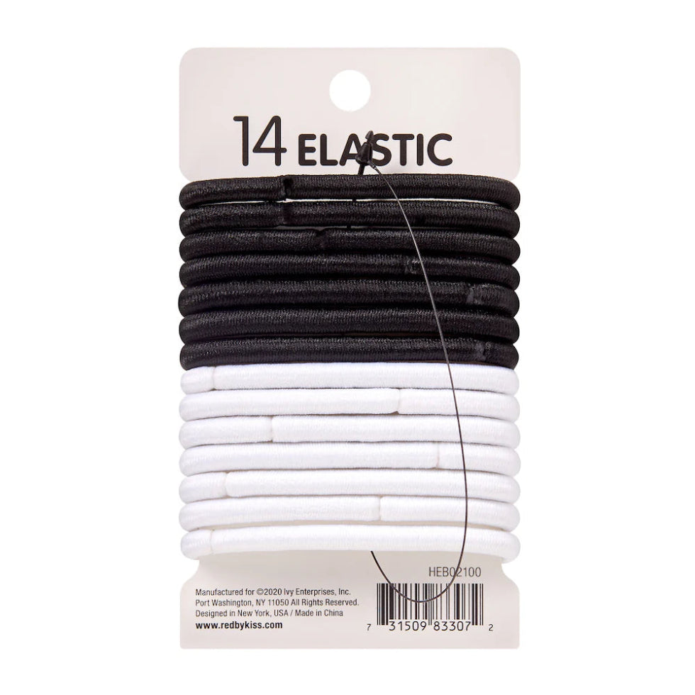 Red by Kiss 5mm Elastic Hair Bands in black and white, 14-pack.