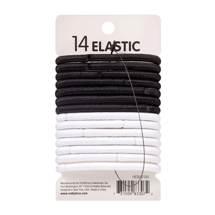 Red by Kiss 5mm Elastic Hair Bands in black and white, 14-pack.