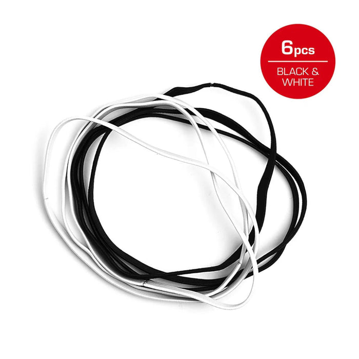 Red by Kiss 10mm Silicon Elastic Sport Headbands in Black, 6-pack.