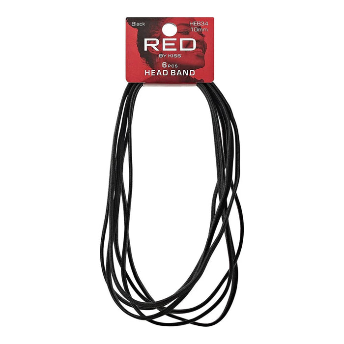 Red by Kiss 10mm Elastic Sport Headbands in Black, 6-pack.
