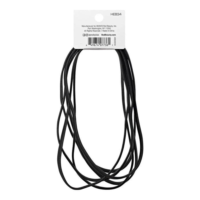 Red by Kiss 10mm Elastic Sport Headbands in Black, 6-pack.