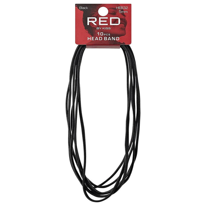 Red by Kiss 5mm Elastic Sport Headbands in Black, 10-pack.
