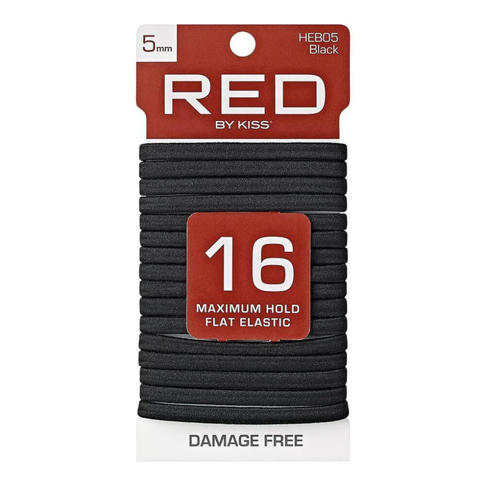 Red by Kiss flat elastic hair band 5mm black sixteen pack of metal free flat hair ties card