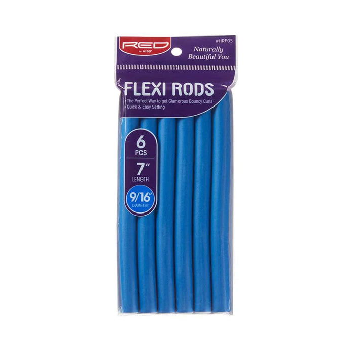 Red by Kiss flexi rods 7 inch blue flexible foam curling rollers 6 pack for heatless spiral curls