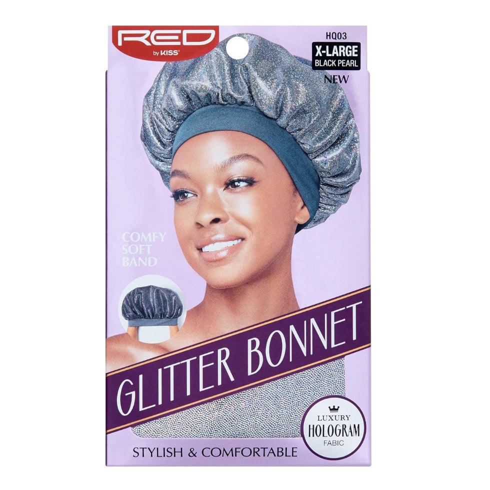 Red by Kiss Glitter Bonnet X-Large Black Pearl holographic hair protection sleeping cap