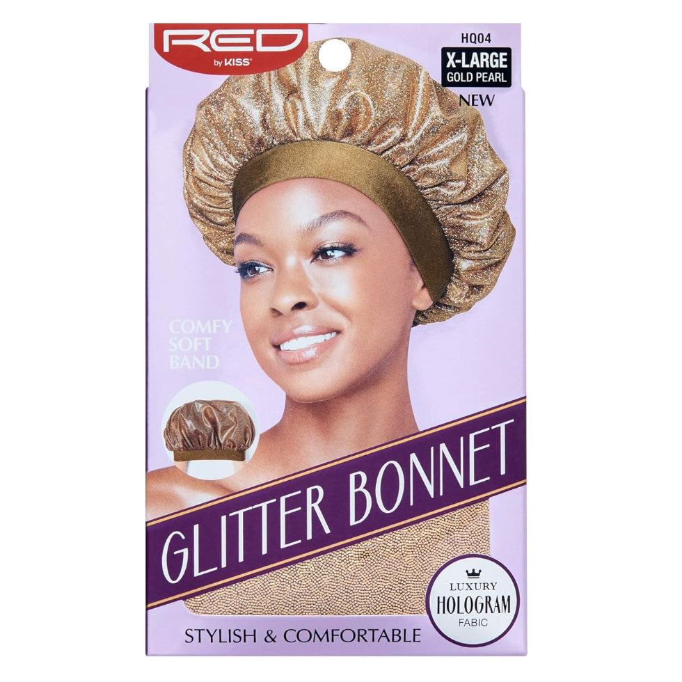Red by Kiss Glitter Bonnet X-Large Gold Pearl holographic hair protection sleeping cap