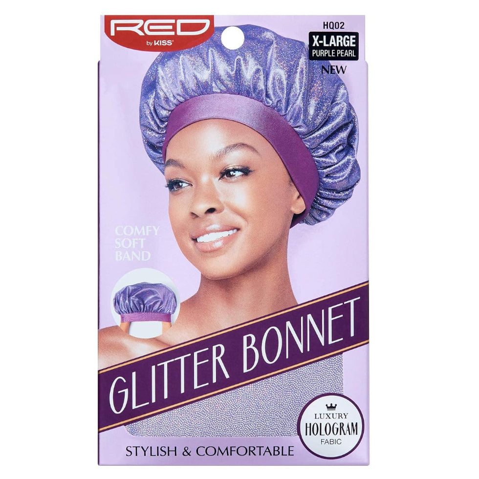 Red by Kiss Glitter Bonnet X-Large Purple Pearl holographic hair protection sleeping cap