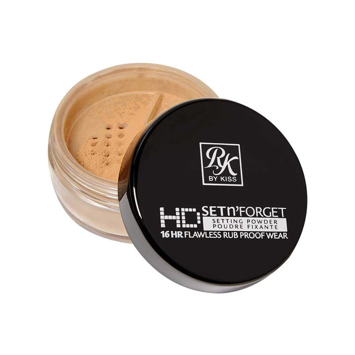 Red by Kiss HD Set & Forget Setting Powder for a matte makeup finish.