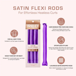 Red by Kiss satin flexi rods 10 inch purple flexible foam curling rollers 5 pack for heatless curls