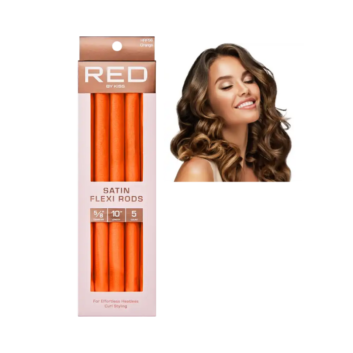 Red by Kiss satin flexi rods orange flexible foam curling rollers pack for heatless curls
