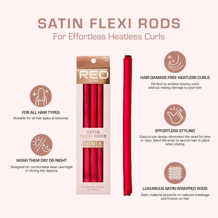 Red by Kiss satin flexi rods red flexible foam curling rollers pack for heatless curls