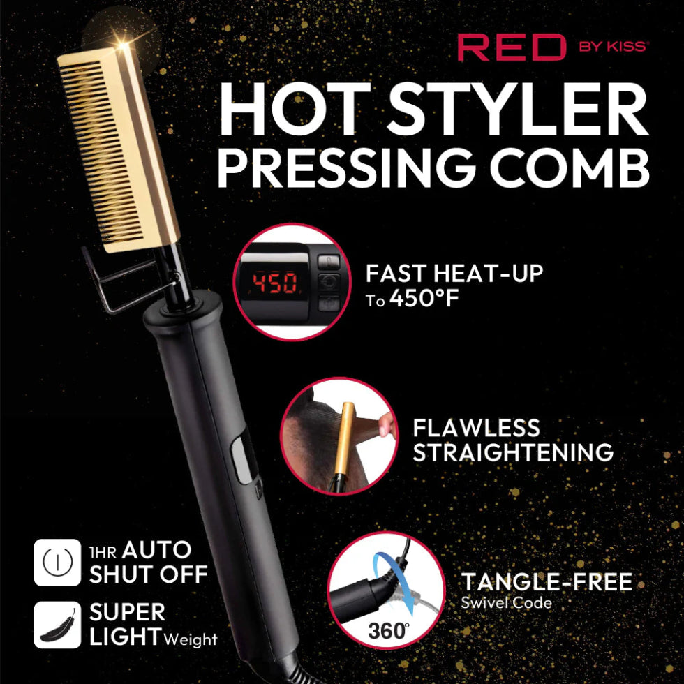Red by Kiss hot styler curved teeth pressing comb for professional root straightening
