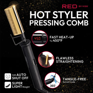 Red by Kiss hot styler double side teeth pressing comb for professional root straightening