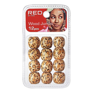 Red by Kiss jumbo leopard pattern wood hair beads 12pcs pack wide hole accessories for braids