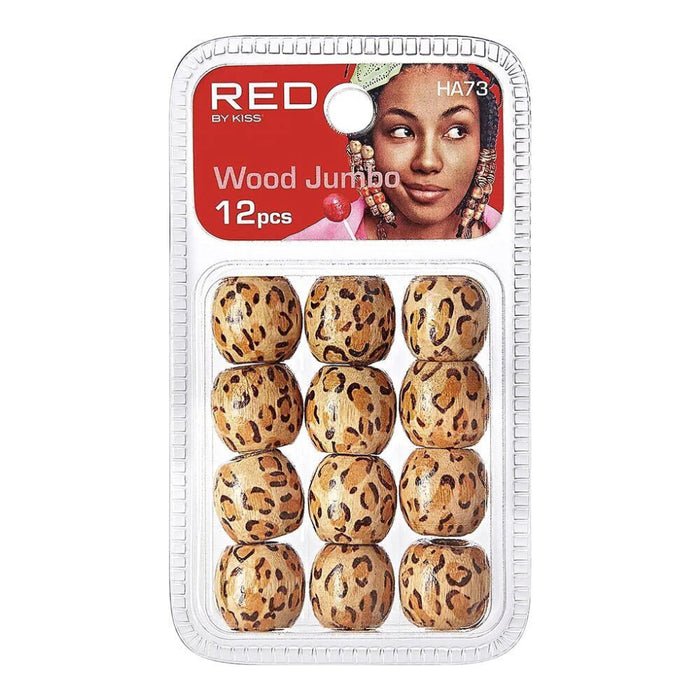 Red by Kiss jumbo leopard pattern wood hair beads 12pcs pack wide hole accessories for braids