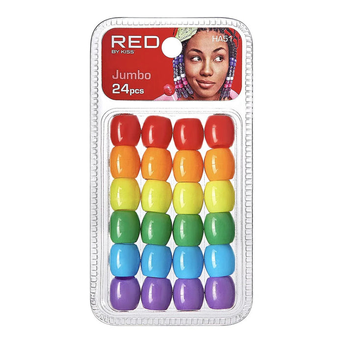 Red by Kiss jumbo wood hair beads 24pcs pack colored wide hole accessories for braids