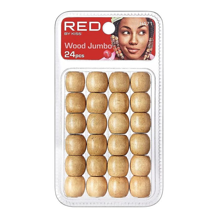 Red by Kiss jumbo wood hair beads 24pcs pack colored wide hole accessories for braids