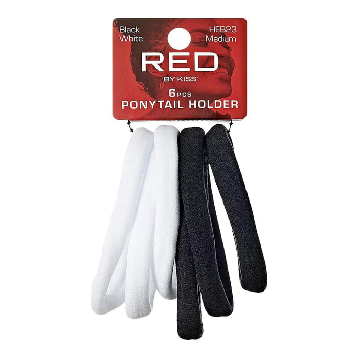 Red by Kiss Medium Ponytail Holders in black and white, 6-pack.