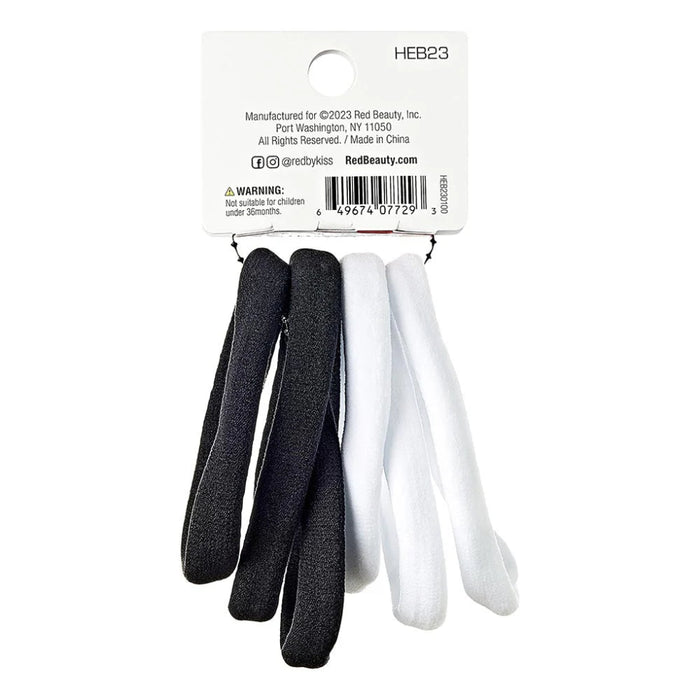 Red by Kiss Medium Ponytail Holders in black and white, 6-pack.