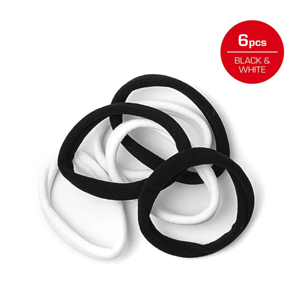 Red by Kiss Medium Ponytail Holders in black and white, 6-pack.