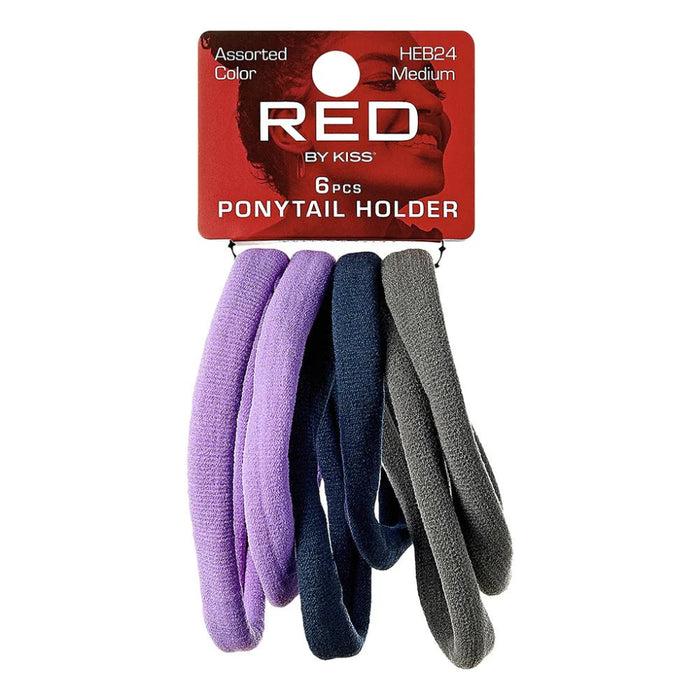 Red by Kiss Medium Ponytail Holders in assorted colours, 6-pack.