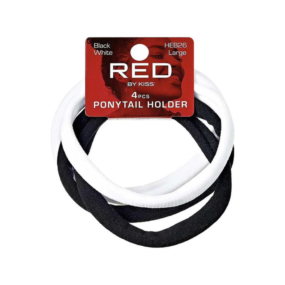 Red by Kiss ponytail holder large black and white pack of metal free snag free elastic hair bands