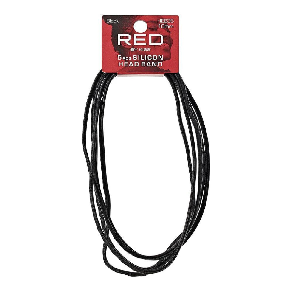 Red by Kiss 10mm Silicon Elastic Sport Headbands in Black, 5-pack.