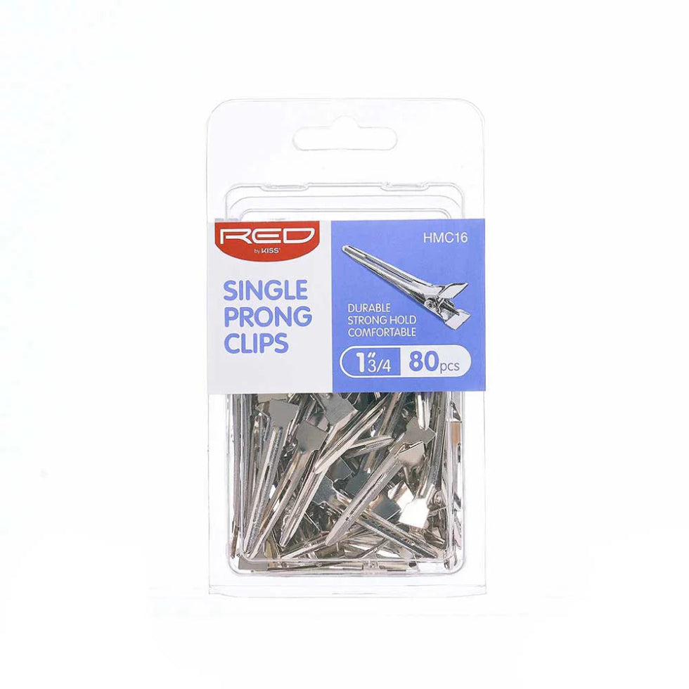Red by Kiss silver single prong clip eighty piece box for professional hair sectioning and styling.