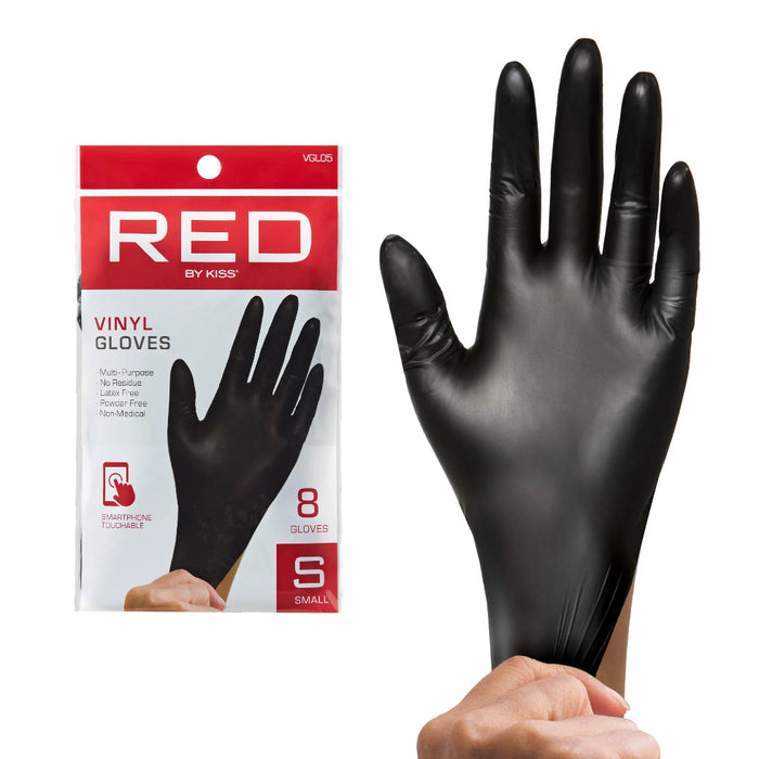 Red by Kiss Vinyl Gloves, 8-pack, for hair colour application.