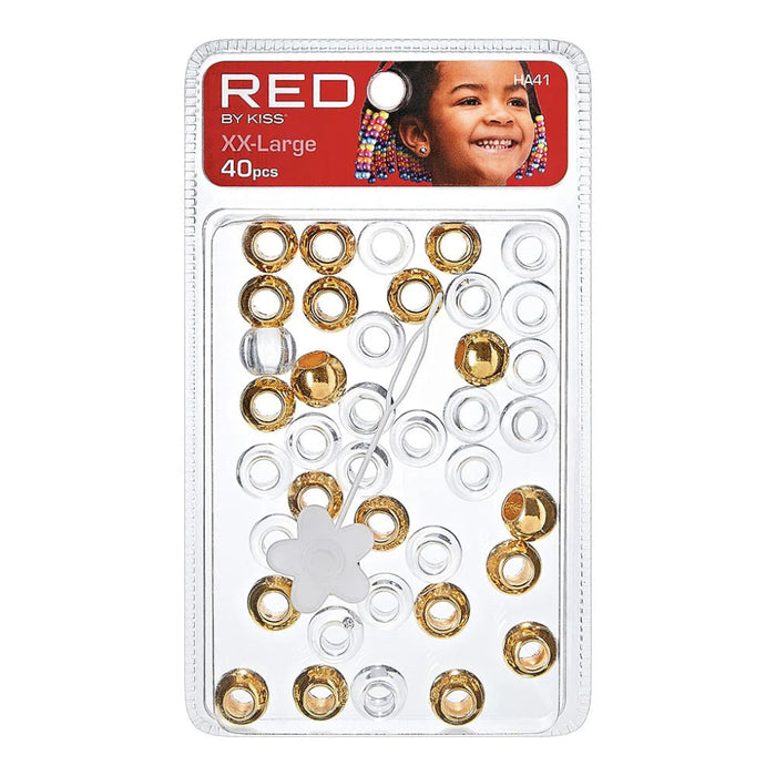 Red by Kiss XX-Large Hair Beads 40pcs pack wide hole accessories for braids and ponytails