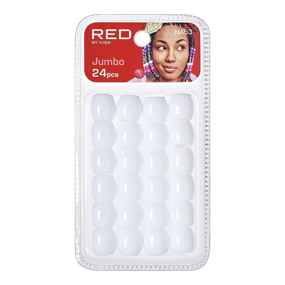 Red by Kiss Jumbo Wood Hair Beads (24pcs) | Colored Accessories for Braids & Jewelry Making