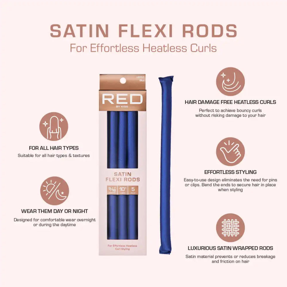 Red by Kiss Heatless Curling Silky Satin Flexi Rods Blue | Flexible Curling Rods