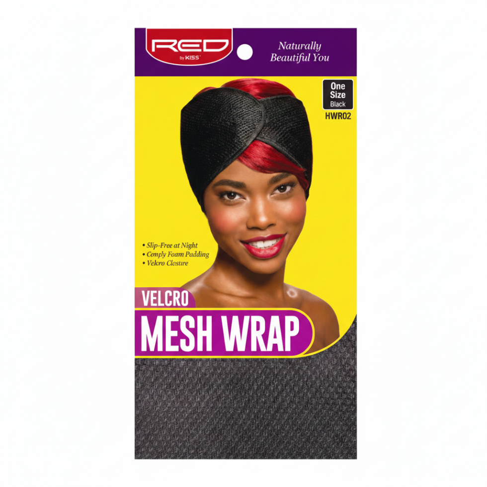 Red by Kiss velcro mesh wrap HWR02 black breathable hair wrap cap adjustable wave styling